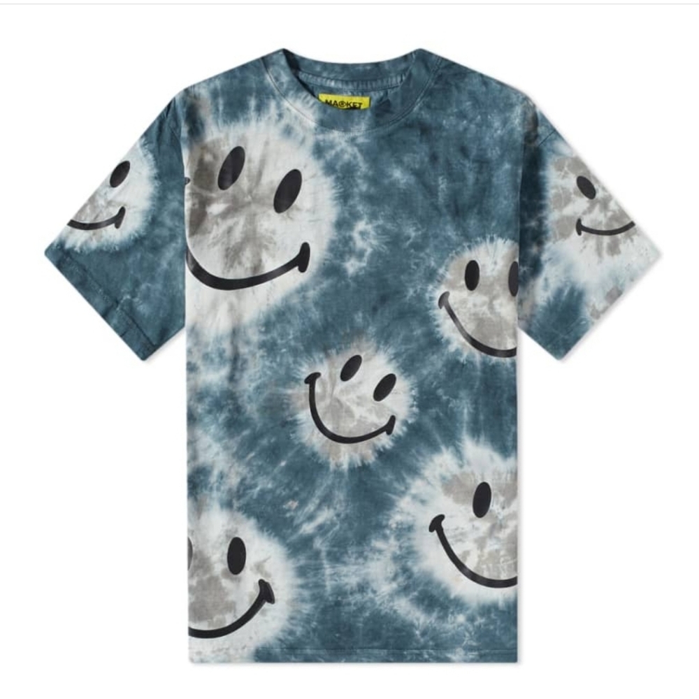 Chinatown MARKET SHIBORI Smiley BLACK TIE DYE T-SHIRT Size Small NWT!